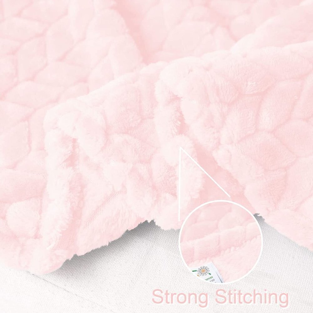 Baby Pink Knit Jacquard Weave Pattern Decorative Warm Flannel Couch Cozy Blanket - Picture 3 of 16